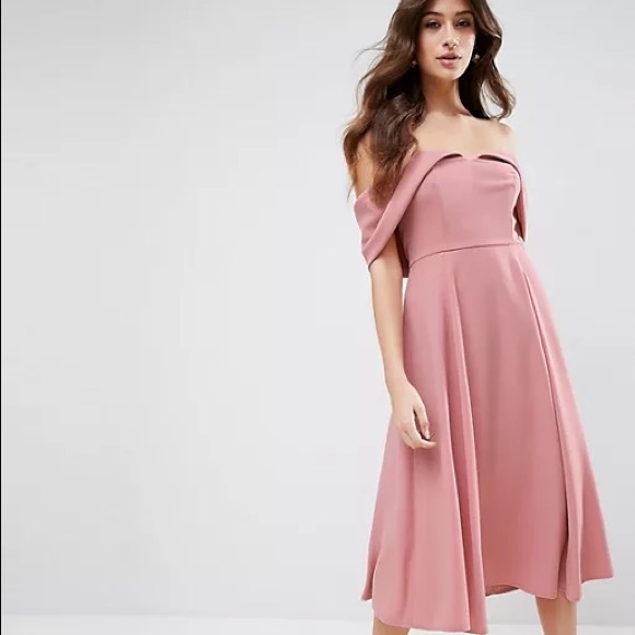 ASOS Bardot Fold Over Midi Prom Dress - Picture 1 of 8